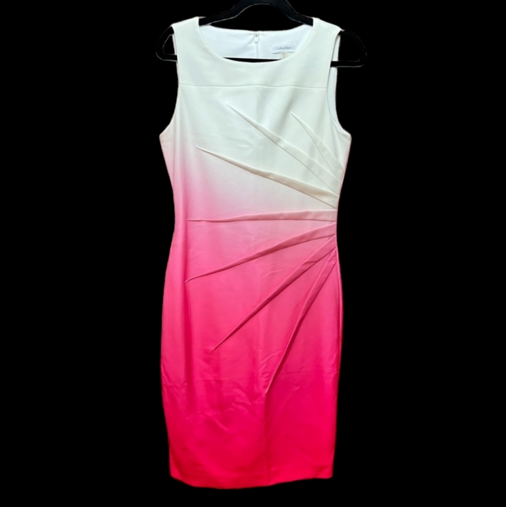 Clavin Klein pink and white Starburst sheath dress